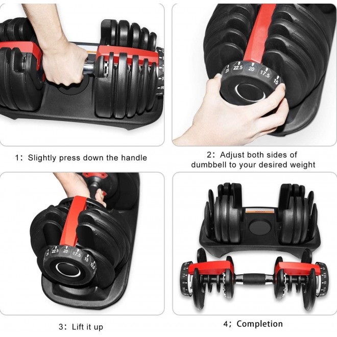 Aipephan Adjustable Dumbbell Weight to 52.5 Lbs, Black and Red, Professional Comprehensive Training Equipment for Home Gym, Non-Slip Handle for Strengt
