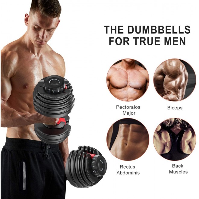 Aipephan Adjustable Dumbbell Weight to 52.5 Lbs, Black and Red, Professional Comprehensive Training Equipment for Home Gym, Non-Slip Handle for Strengt
