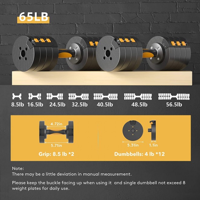 RUNWE 2021 Latest Adjustable Dumbbells Sets,49 lb 65 lbs Dumbbells Free Weight Sets, Workout Weights Dumbbells Set for Home Gym Exercise Fitness