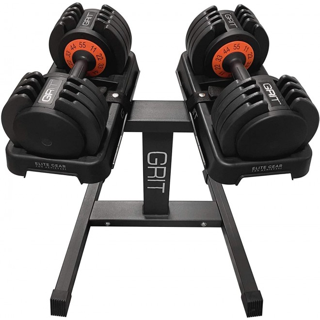 Grit Elite Gear Supreme Dumbbell Set: Adjustable Dumbbell Set of 11 to 55 lbs, 5 to 25 lbs, and 2.5 to 12.5 Adjustable Weights for Home Gym, Adjustable Free Weights Dumbbells Set + Dumbbell Stand
