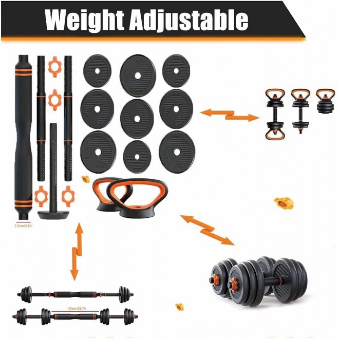 Exercise & Fitness Dumbbells, 88Lbs/40Kg 6 in 1 Adjustable Weights Barbell Dumbellsweights Set, Weights for Women at Home, Gym Workout Training for Men