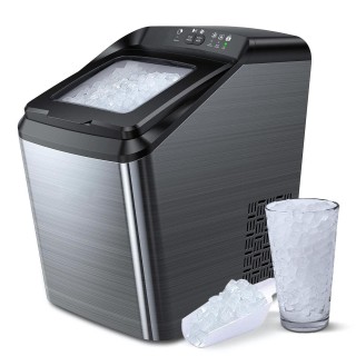 Nugget Ice Maker for Countertop, Sonic Ice Maker Machine, Makes 26lb Pebble Ice per Day, Crunchy Pellet Ice Maker with 5.3lb Ice Bin and Scoop for Home Office, Self-Cleaning