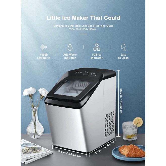 Nugget Ice Maker for Countertop, Sonic Ice Maker Machine, Makes 26lb Pebble Ice per Day, Crunchy Pellet Ice Maker with 5.3lb Ice Bin and Scoop for Home Office, Self-Cleaning