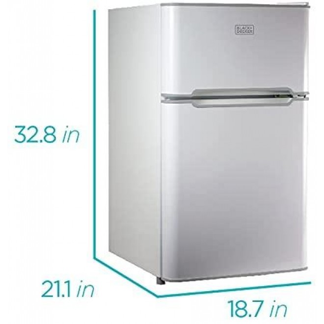 BLACK+DECKER 2 Door Mini Fridge with Separate True Freezer – Small, Compact Refrigerator for Drinks and Food in Dorm, Office, Apartment, or RV Camper - 3.1 Cubic Feet, White