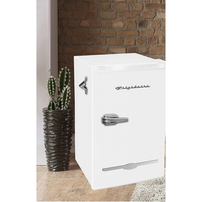 Frigidaire EFR376-WHITE 3.2 Cu Ft White Retro Bar Fridge with Side Bottle Opener