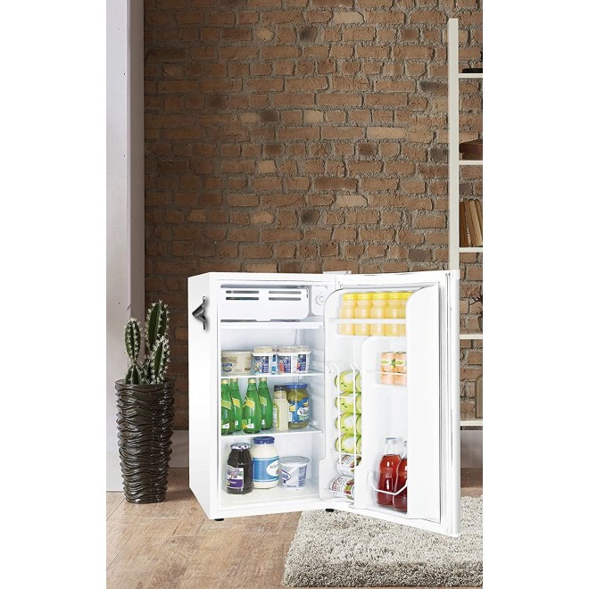 Frigidaire EFR376-WHITE 3.2 Cu Ft White Retro Bar Fridge with Side Bottle Opener