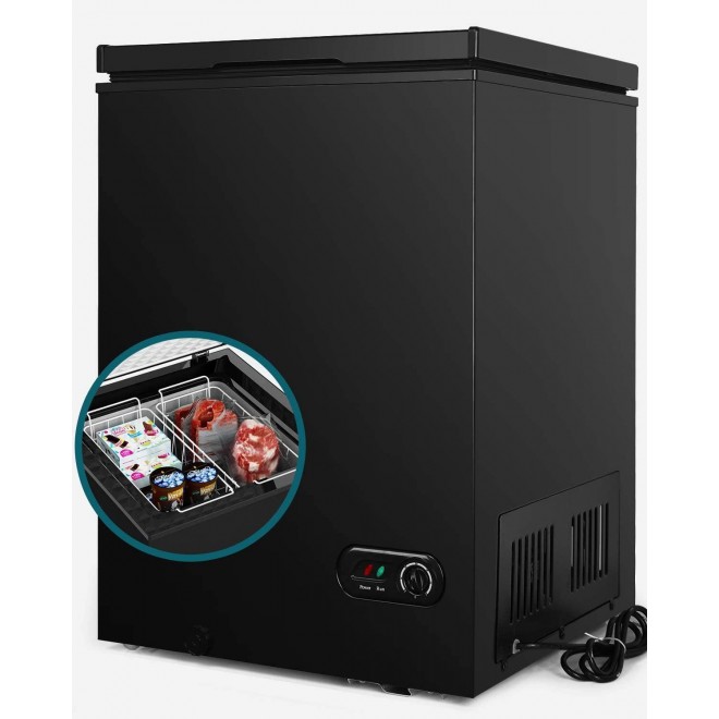 COOLHOME 3.5 Cubic Feet Chest Freezer with Removable Basket, from 6.8℉ to -4℉ Free Standing Compact Fridge Freezer for Home/Kitchen/Office/Bar (Black, 3.5 Cu.ft.-normal)
