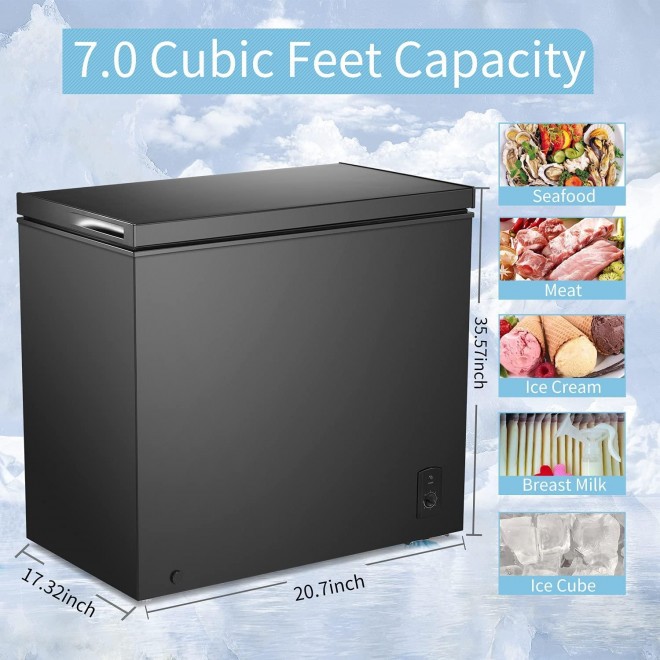 R.W.Flame Chest Freezer 7.0 Cubic Feet, Deep Freezer,Adjustable Temperature,Energy Saving,Top open Door Compact Freezer,Black