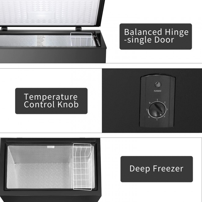 R.W.Flame Chest Freezer 7.0 Cubic Feet, Deep Freezer,Adjustable Temperature,Energy Saving,Top open Door Compact Freezer,Black