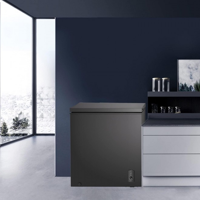 R.W.Flame Chest Freezer 7.0 Cubic Feet, Deep Freezer,Adjustable Temperature,Energy Saving,Top open Door Compact Freezer,Black