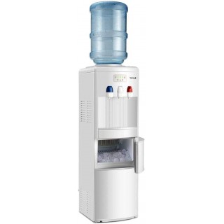 Nightcore 2 in 1 Water Cooler Dispenser with Built-in Ice Maker, Freestanding Electric Hot and Cold Top Loading Water Dispenser with Child Safety Lock, 27LB/24H Ice Maker Machine (White)