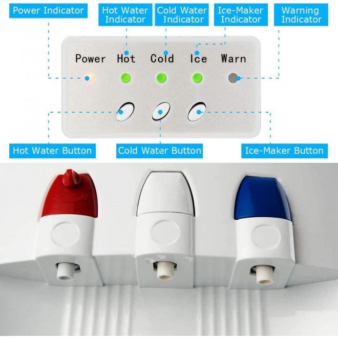 Nightcore 2 in 1 Water Cooler Dispenser with Built-in Ice Maker, Freestanding Electric Hot and Cold Top Loading Water Dispenser with Child Safety Lock, 27LB/24H Ice Maker Machine (White)