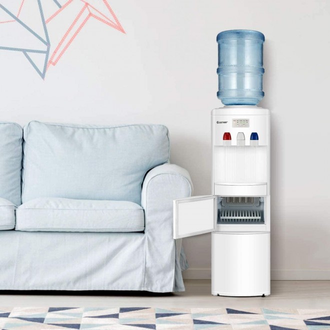 Nightcore 2 in 1 Water Cooler Dispenser with Built-in Ice Maker, Freestanding Electric Hot and Cold Top Loading Water Dispenser with Child Safety Lock, 27LB/24H Ice Maker Machine (White)