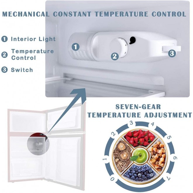 3.2 CU. FT. Compact Refrigerator - 2 Door Mini Fridge Chiller and Freezer Compartment with Removable Glass Shelves - Small Drink Food Storage Cooler for Office, Dorm, Apartment, Bedroom (red)