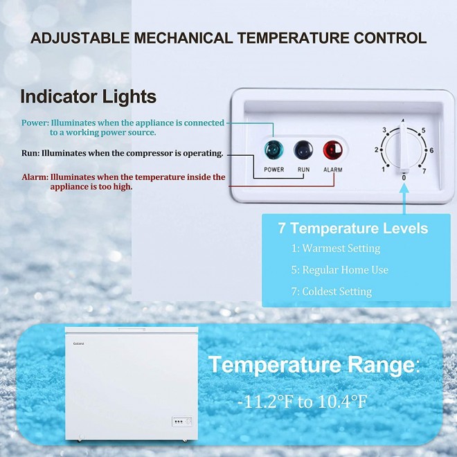 Galanz GLF70CWED01 Manual Defrost Chest Freezer, Mechanical Temperature Control, White, 7.0 Cu Ft