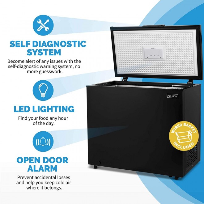New Air Chest Freezer - 7 Cubic Feet Reach In Freezer Chest - Quiet Freezer with Digital Temperature Control, Open Door Alarm, and Fast Freeze Mode - Black NFT070MB00