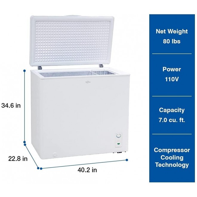 Koolatron Compact Top-opening Chest Freezer, Mini Freezer with 7.0 Cubic Feet Capacity - Ideal for Home, Apartment, Condo, Cabin, Basement, Garage - White