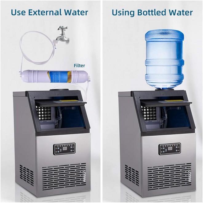 Commercial Ice Maker Machine 154LBS/24H Freestanding Stainless Steel Ice Cube Machine with 25LBS Ice Storage Capacity for Home/Office/Restaurant/Bar/Coffee Shop (154LBS/24H)