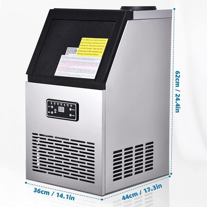 Commercial Ice Maker Machine 154LBS/24H Freestanding Stainless Steel Ice Cube Machine with 25LBS Ice Storage Capacity for Home/Office/Restaurant/Bar/Coffee Shop (154LBS/24H)
