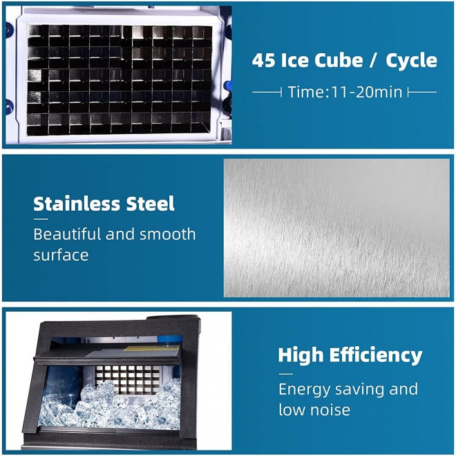 Commercial Ice Maker Machine 154LBS/24H Freestanding Stainless Steel Ice Cube Machine with 25LBS Ice Storage Capacity for Home/Office/Restaurant/Bar/Coffee Shop (154LBS/24H)
