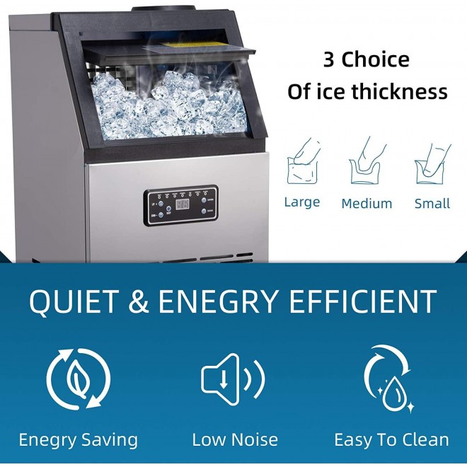 Commercial Ice Maker Machine 154LBS/24H Freestanding Stainless Steel Ice Cube Machine with 25LBS Ice Storage Capacity for Home/Office/Restaurant/Bar/Coffee Shop (154LBS/24H)