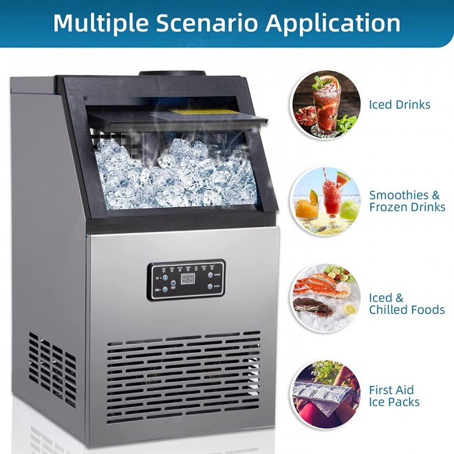 Commercial Ice Maker Machine 154LBS/24H Freestanding Stainless Steel Ice Cube Machine with 25LBS Ice Storage Capacity for Home/Office/Restaurant/Bar/Coffee Shop (154LBS/24H)