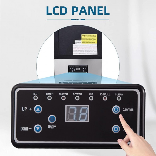 Commercial Ice Maker Machine 154LBS/24H Freestanding Stainless Steel Ice Cube Machine with 25LBS Ice Storage Capacity for Home/Office/Restaurant/Bar/Coffee Shop (154LBS/24H)