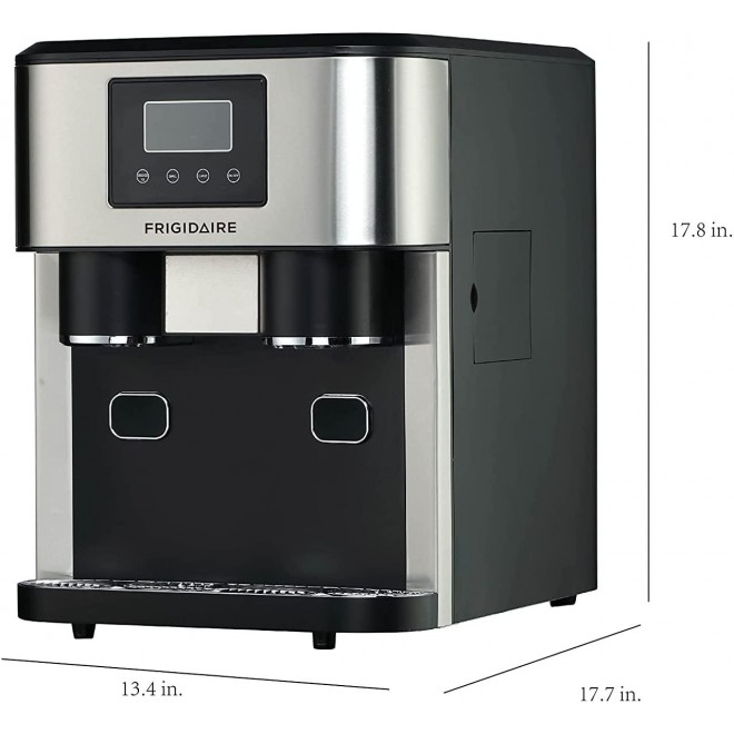 Frigidaire EFIC245-SS EFIC245 3-in-1 Countertop Crunchy Chewable Nugget Style Dual Ice Crusher and Cube Maker, Makes 33 Pounds in 24 Hours, 2 Sizes, with Water Dispenser and Line-in