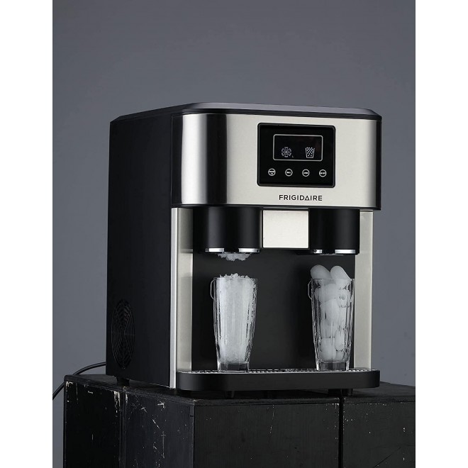 Frigidaire EFIC245-SS EFIC245 3-in-1 Countertop Crunchy Chewable Nugget Style Dual Ice Crusher and Cube Maker, Makes 33 Pounds in 24 Hours, 2 Sizes, with Water Dispenser and Line-in