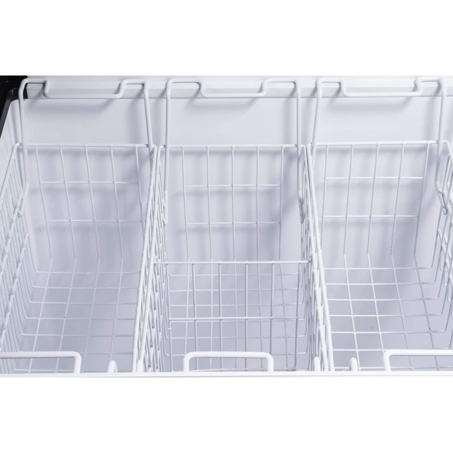 DUURA DDFC18 Commercial Mobile Ice Cream Display Chest Freezer Sub Zero Temp Curved Glass Top Frost Free Lid with 7 Wire Baskets, 63.4 Inch Wide 18.4 Cubic Feet, White