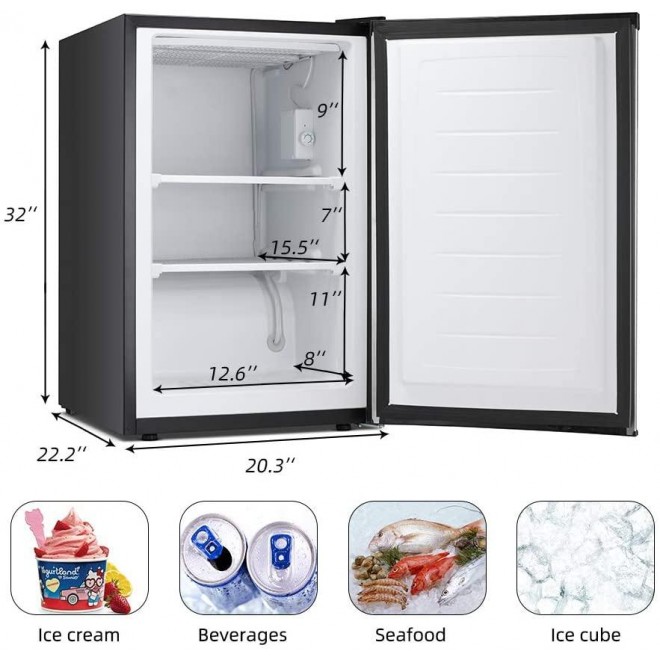 Kismile 3.0 Cu.ft Compact Upright Freezer with Reversible Single Door,Removable Shelves Mini Freezer with Adjustable Thermostat for Home/Kitchen/Office (3.0 Cu.ft, Stainless Steel)