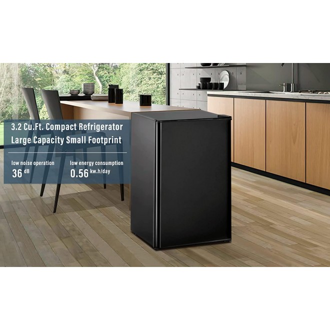 Fairydress Compact refrigerator with freezer, 3.2 Cu.ft Mini Fridge with Reversible Door, 5 Settings Temperature Adjustable for Kitchen, Bedroom, Dorm, Apartment, Bar, Office, RV
