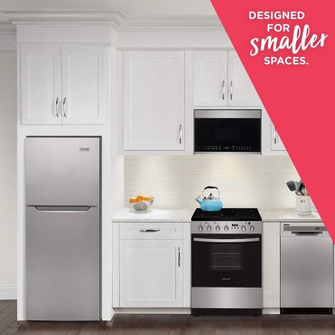 Frigidaire 10.1 Cu. Ft. Compact ADA Top Freezer Refrigerator in Brushed Steel with Electronic Control Panel, Reversible Door Swing, ENERGY STAR