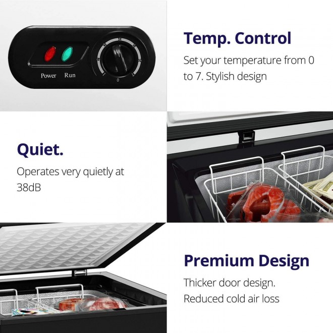 Northair Chest Freezer - 7 Cu Ft with Dry Erase Board - 4 Removable Baskets - Quiet Compact Freezer - 7 Temperature Settings - Black