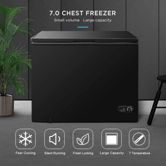 Northair Chest Freezer - 7 Cu Ft with Dry Erase Board - 4 Removable Baskets - Quiet Compact Freezer - 7 Temperature Settings - Black