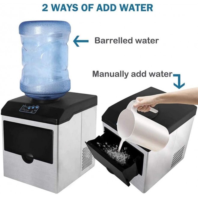 2 in 1 Ice Maker Machine With Water Dispenser, Stainless Steel Ice Cube Makers Products 40lbs Daily-Ice Cubes ready in 8 Minutes, Electric Ice Making Machine with Ice Scoop