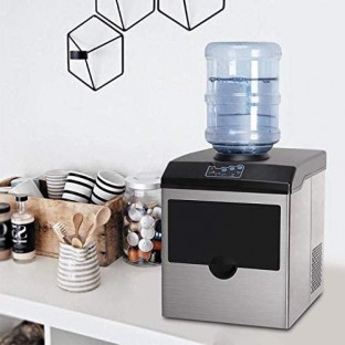 2 in 1 Ice Maker Machine With Water Dispenser, Stainless Steel Ice Cube Makers Products 40lbs Daily-Ice Cubes ready in 8 Minutes, Electric Ice Making Machine with Ice Scoop