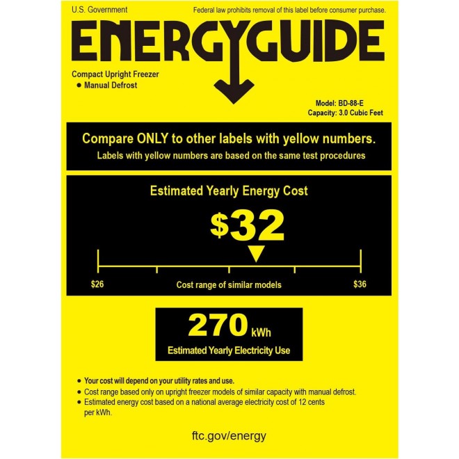 ADT Mini Freezer for Compact Space Small Freezer (Black, 3.0 Cubic Feet)