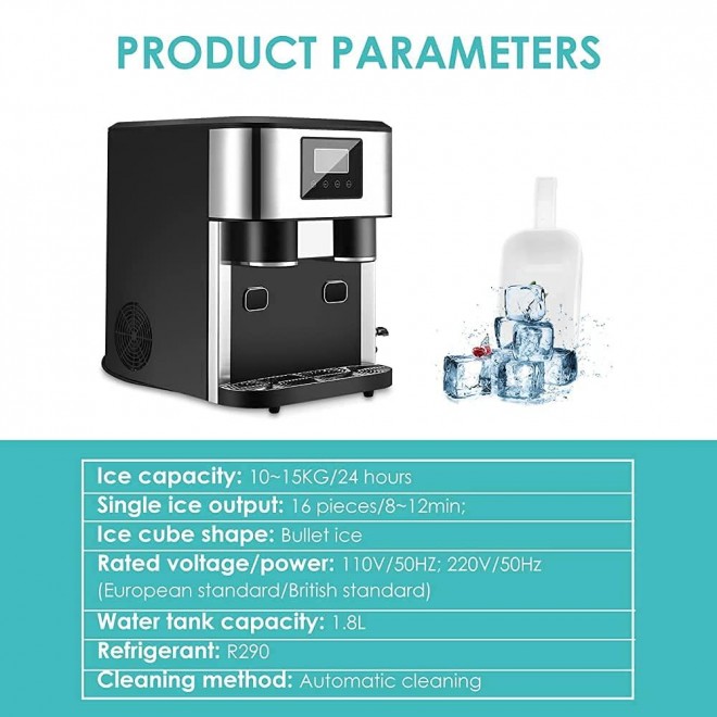 Ice Maker Machine, Compact Automatic Ice Maker, Ice Maker Machine for Countertop Small Ice, Produces 33 lbs. Ice in 24 Hours,16 Cubes Ready in 8~12 Minutes, Perfect for Home/Office/Bar