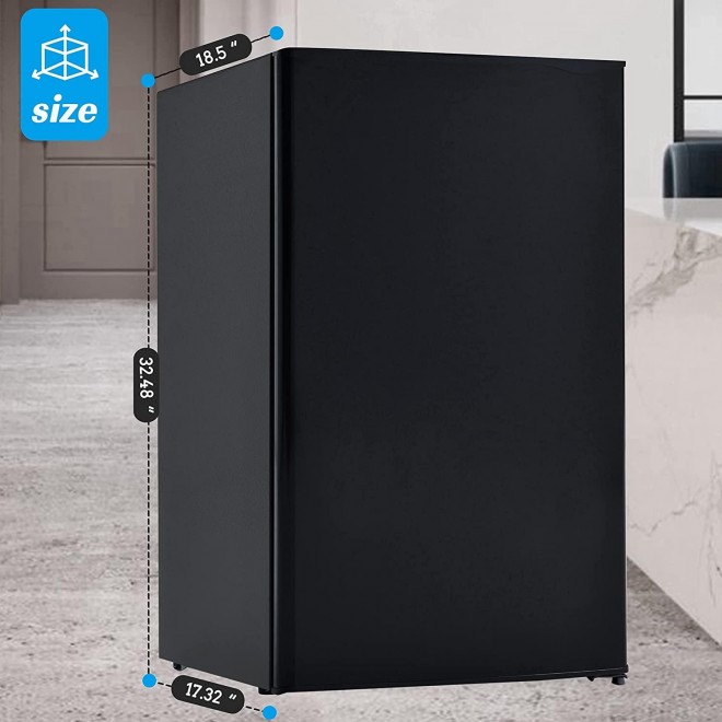 Mini Fridge with Freezer, 3.2 cu.ft Super Quiet Compact Refrigerator with Reversible Door, 5 Settings Temperature Adjustable for Kitchen, Bedroom, Dorm, Apartment, Bar, Office, RV