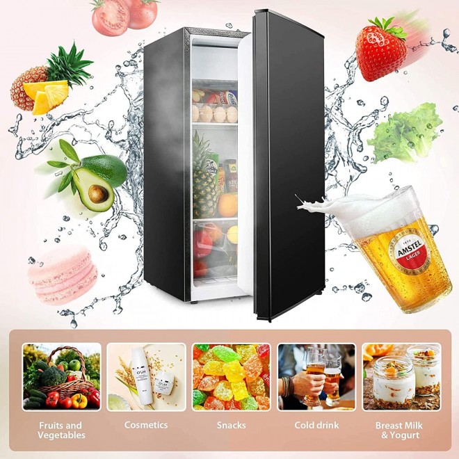 Mini Fridge with Freezer, 3.2 cu.ft Super Quiet Compact Refrigerator with Reversible Door, 5 Settings Temperature Adjustable for Kitchen, Bedroom, Dorm, Apartment, Bar, Office, RV