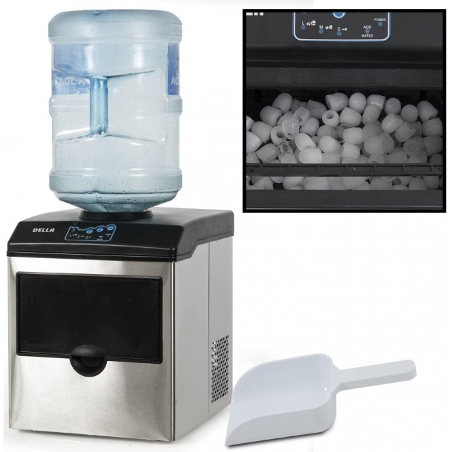 Della Freestanding 2in1 Water Dispenser w/Built-In Ice Maker Machine Countertop up to 40lbs, Stainless Steel