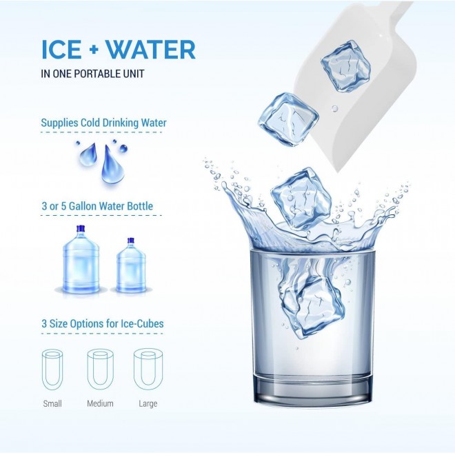 Della Freestanding 2in1 Water Dispenser w/Built-In Ice Maker Machine Countertop up to 40lbs, Stainless Steel