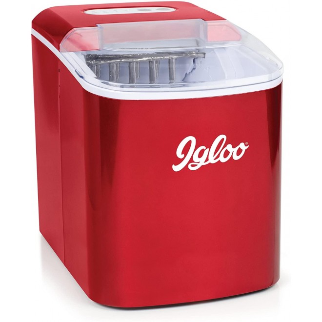 Igloo ICEB26RR Automatic Portable Electric Countertop Ice Maker Machine, 26 Pounds in 24 Hours, 9 Ice Cubes Ready in 7 minutes, With Ice Scoop and Basket, Perfect for Water Bottles, Mixed Drinks