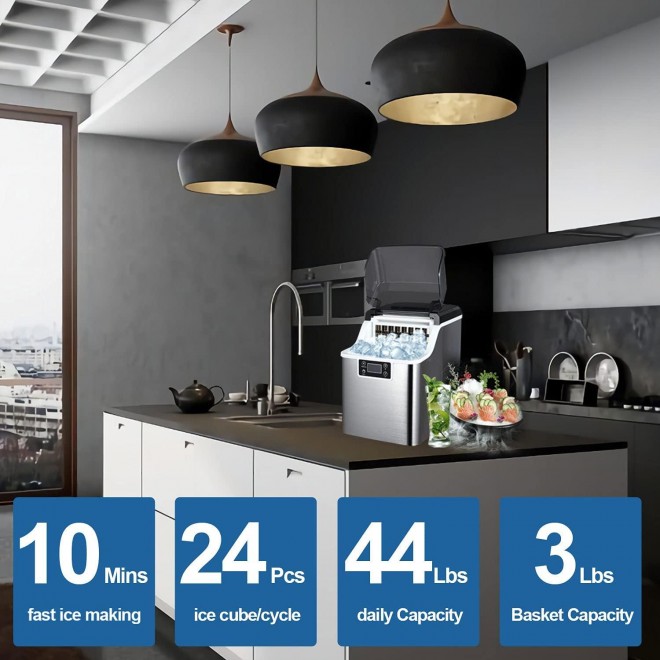 Ice Makers Countertop 1 Gallon, 45lbs Square Ice Cubes Making Machine with Ice Scoop & Self-Cleaning Function, 20 Minutes Fast Icing