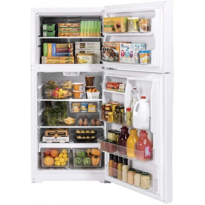 GE GTS22KGNRWW 33 Inch Freestanding Top Freezer Refrigerator with 21.93 cu. ft. Total Capacity, 2 Glass Shelves, Right Hinge with Reversible Doors, Crisper Drawer, Frost Free Defrost (White)