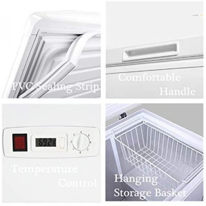 BLUELINETECH 7 Cu Ft Chest Freezer - White with Wire Storage Basket for Home, Kitchen, Garage, and Business