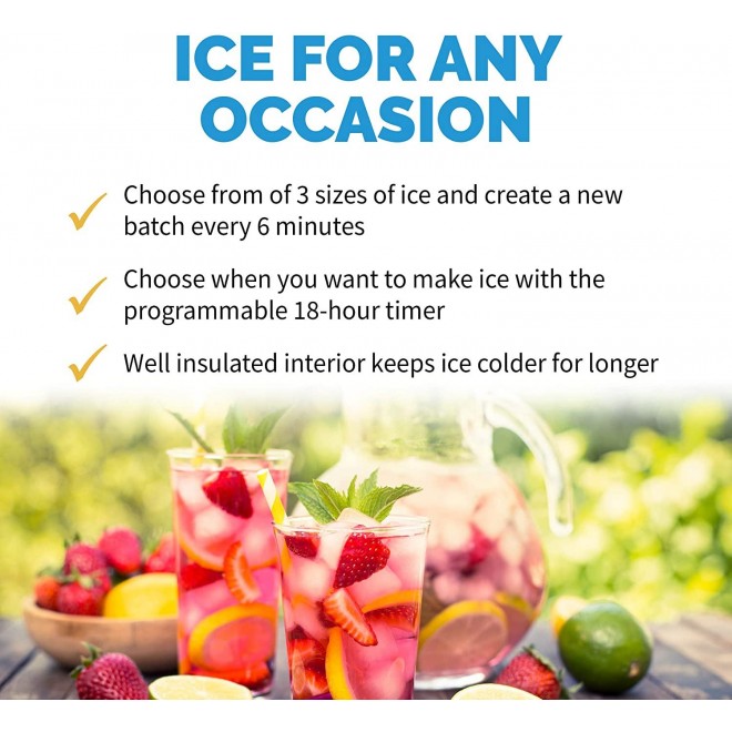 NewAir Portable Ice Maker 50 lb. Daily - Countertop Design - 3 Size Bullet Shaped Ice - AI-215R - Red