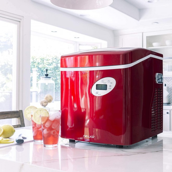 NewAir Portable Ice Maker 50 lb. Daily - Countertop Design - 3 Size Bullet Shaped Ice - AI-215R - Red