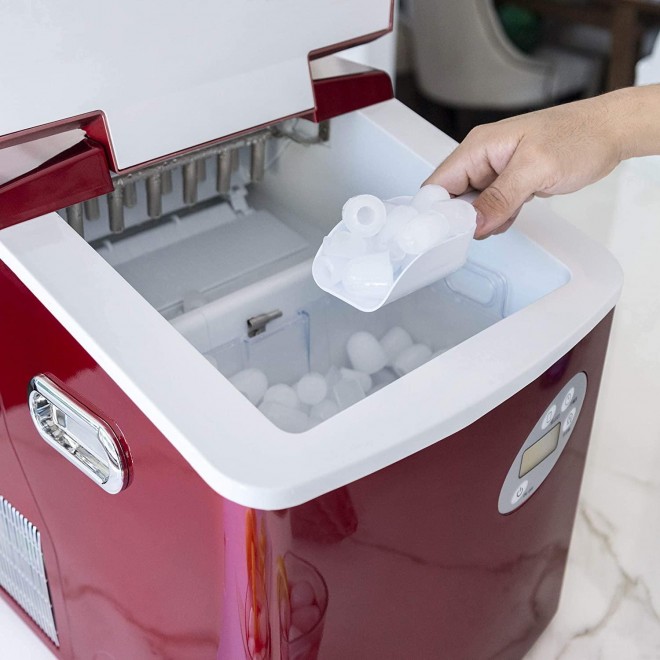 NewAir Portable Ice Maker 50 lb. Daily - Countertop Design - 3 Size Bullet Shaped Ice - AI-215R - Red